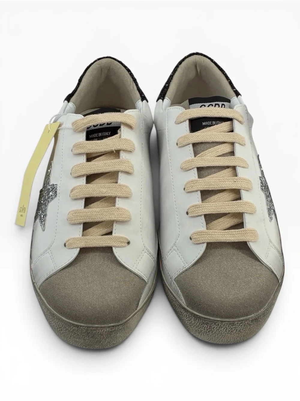 Golden Goose Superstar White Silver Black Glitter Star NIB 8.5